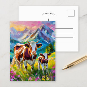 Vibrant Rural Landscape with Cows Postcard