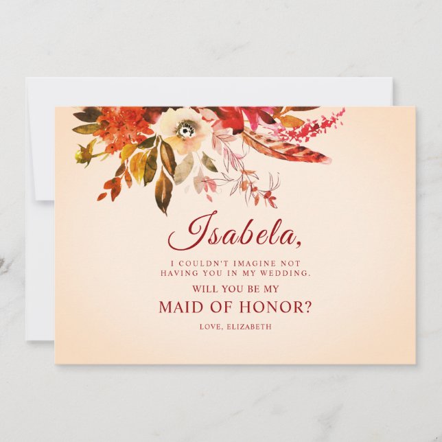 Vibrant Rustic Boho Autumn Floral Maid Of Honor Invitation (Front)