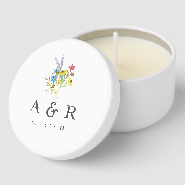 Vibrant Rustic Wildflowers Wedding Monogram Mini Candle Favors (Corner)