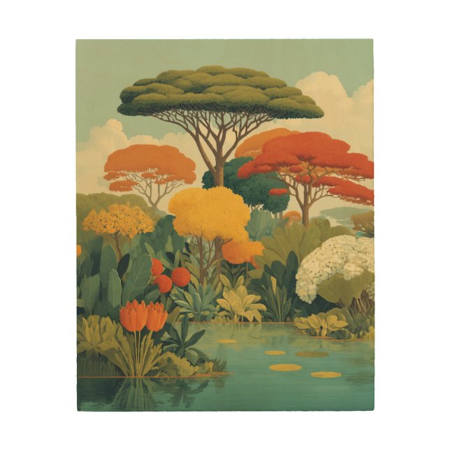 Vibrant Safari Jungle Scene Wood Wall Art (Front)