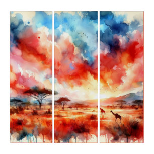 Vibrant Safari Sunset Triptych