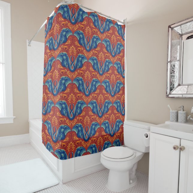 Vibrant Safari Tapestry Pattern - The White Lotus Shower Curtain (In Situ)