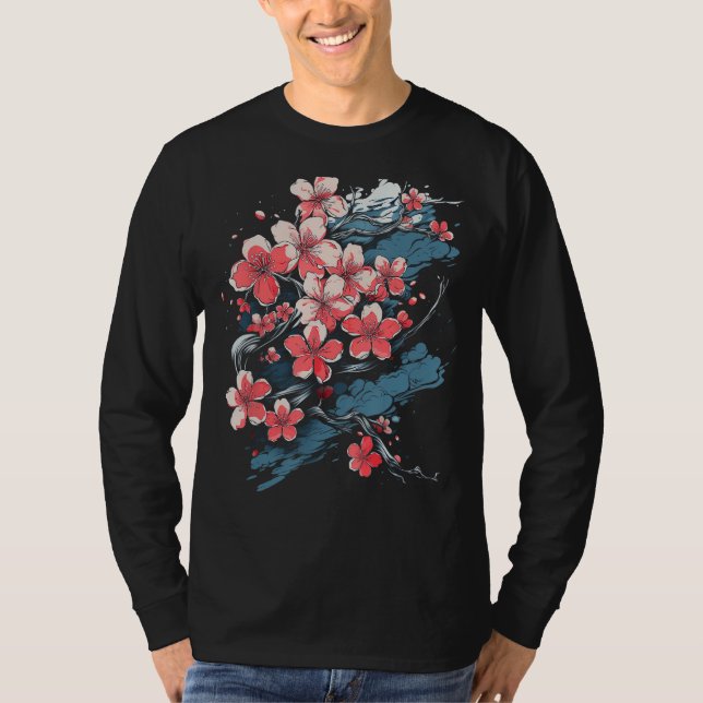 Vibrant Sakura Cherry Blossom Floral Artwork Funny T-Shirt (Front)