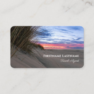 Vibrant sand dune beach sunset ocean travel agent business card