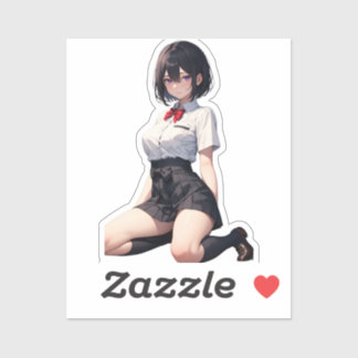 Vibrant Schoolgirl Anime Art Scene Sticker