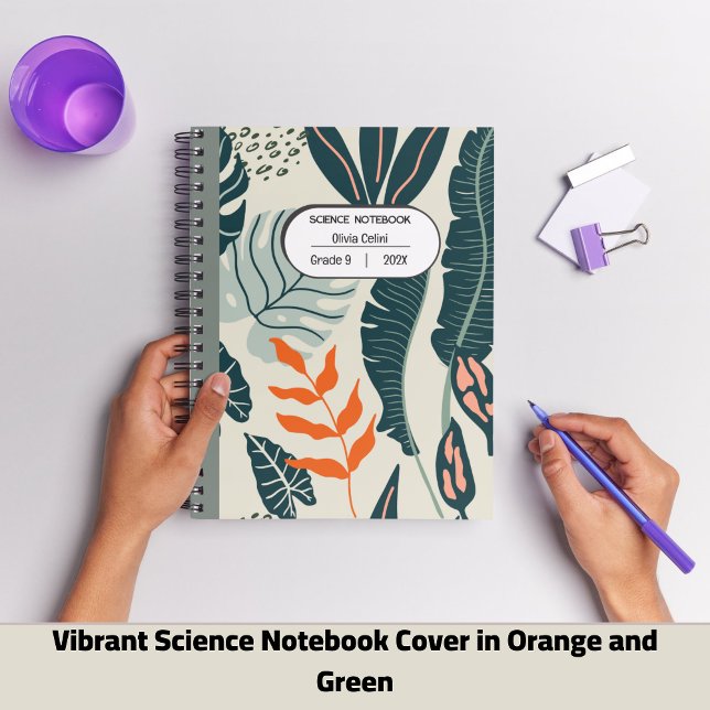 Vibrant Science Notebook Cover in Orange & Green (Vibrant Science Notebook Cover in Orange and Green Simple Floral Style)