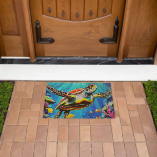 Vibrant Sea Turtle Dreamscape Fiber Doormat