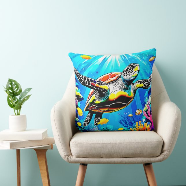 Vibrant Sea Turtle Dreamscape Throw Pillow (Chair)