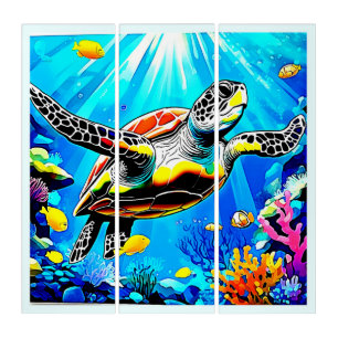 Vibrant Sea Turtle Dreamscape Triptych