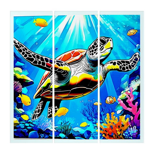 Vibrant Sea Turtle Dreamscape Triptych (Front)