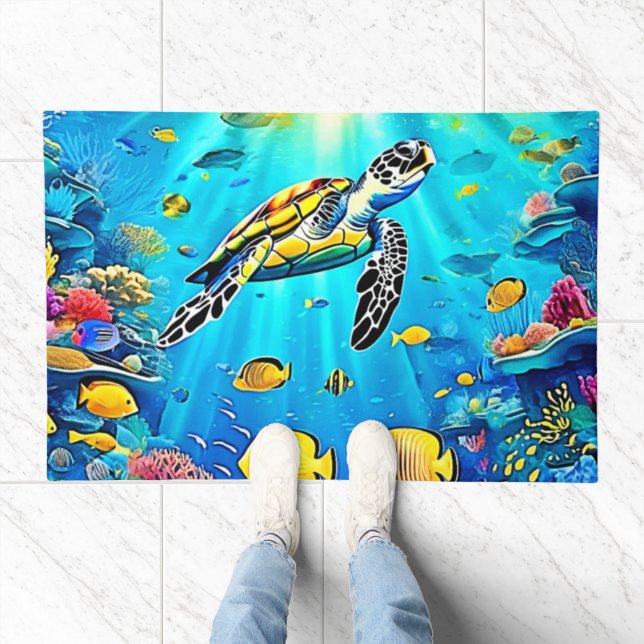 Vibrant Sea Turtle Reef Art Doormat (Indoor)