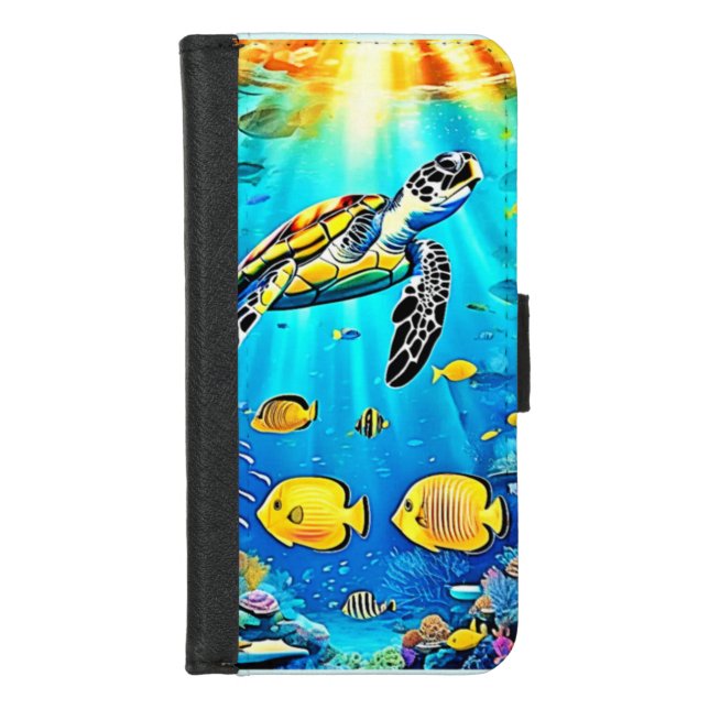 Vibrant Sea Turtle Reef Art iPhone Wallet Case (Front)