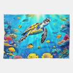 Vibrant Sea Turtle Reef Art Kitchen Towel