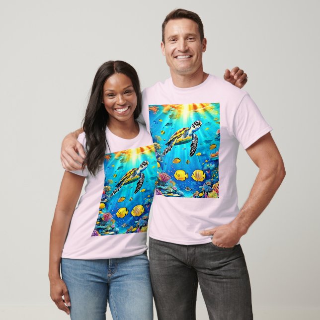 Vibrant Sea Turtle Reef Art T-Shirt (Unisex)