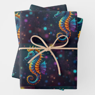 Vibrant Seahorse Parade – Colourful Ocean-Inspired Wrapping Paper Sheets
