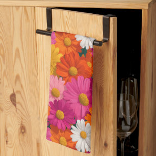 Vibrant Seamless Daisy Floral Pattern Kitchen Towel