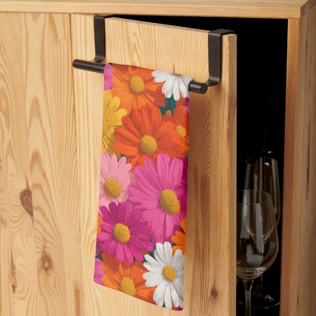 Vibrant Seamless Daisy Floral Pattern Kitchen Towel (Thirds Fold)