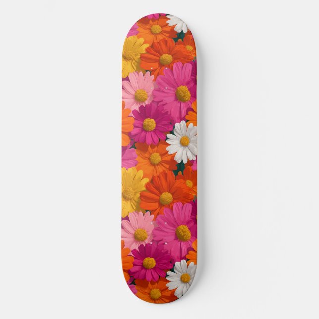 Vibrant Seamless Daisy Floral Pattern Skateboard (Front)