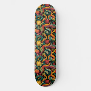 Vibrant Seamless Pattern with Snakes and Apples Skateboard