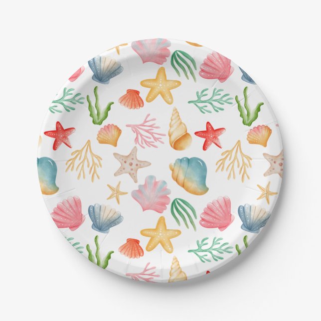 Vibrant Seashell Ocean Sea Marine Celebration Paper Plates (Front)