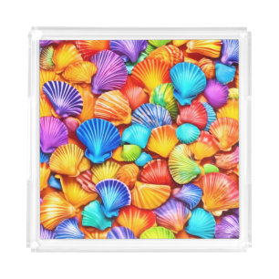 Vibrant Seashell Symphony Art Acrylic Tray