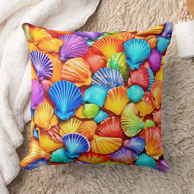 Vibrant Seashell Symphony Art Throw Pillow (Blanket)