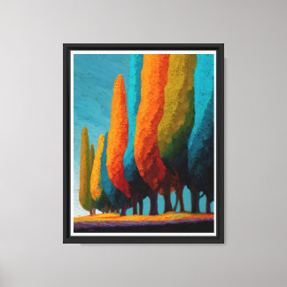 Vibrant Sentinel Trees – Modern Abstract Landscape Canvas Print