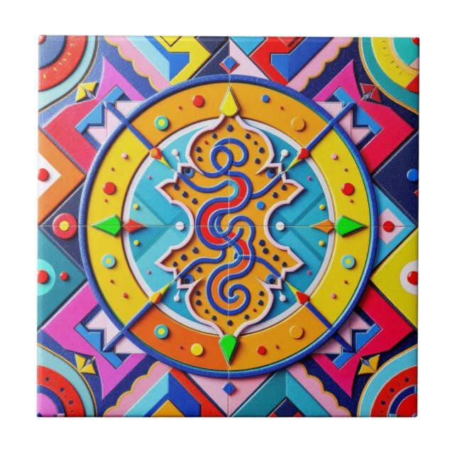  Vibrant Serpent Mosaic Ceramic Tile (Front)