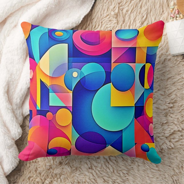 Vibrant Shape Play Throw Pillow (Blanket)