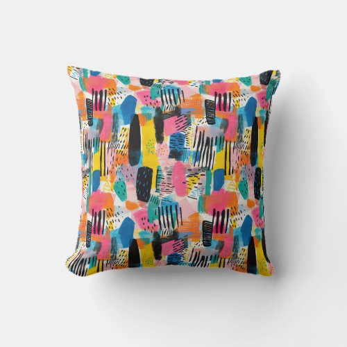 Vibrant Shapes Colorful Pattern Throw Pillow