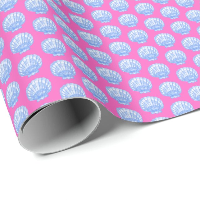 Vibrant Shells (Pink and Blue) Wrapping Paper (Roll Corner)
