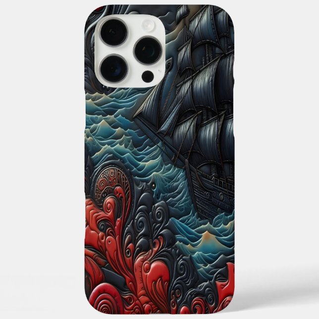 Vibrant Ship in Swirling Waves Case-Mate iPhone Case (Back)