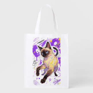 Vibrant Siamese Cat Reusable Shopping Bag