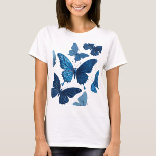Vibrant Silver BLUE BUTTERFLIES Artistic Motif T-Shirt