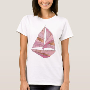 Vibrant Silver PINK SAILBOAT Text Design T-Shirt