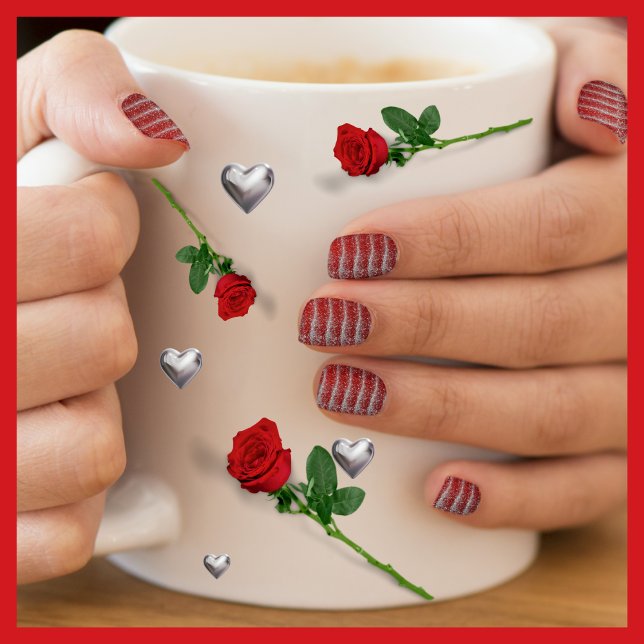 Vibrant Silver Swirl Sparkle Pattern Glamorous Red Minx Nail Art (Pretty, romantic & sparkly tips for Valentine's, Christmas, or any day for classy elegance)
