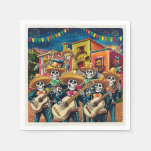 Vibrant Skeleton Mariachi Band Día de Los muertos Napkins