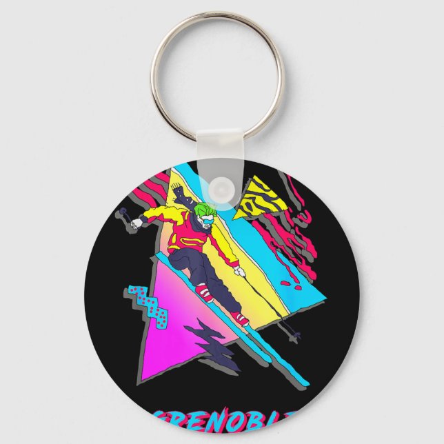Vibrant skiing design featuring grenoble text ski keychain (Front)