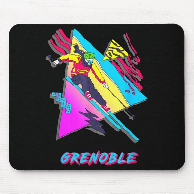 Vibrant skiing design featuring grenoble text ski mouse pad (Front)