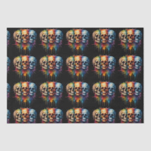 Vibrant Skull Art on Black Background Tissue Paper