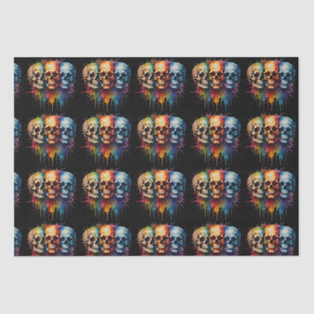 Vibrant Skull Art on Black Background Tissue Paper (Front)