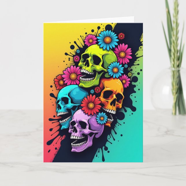 Vibrant Skull Bloom Card (Front)
