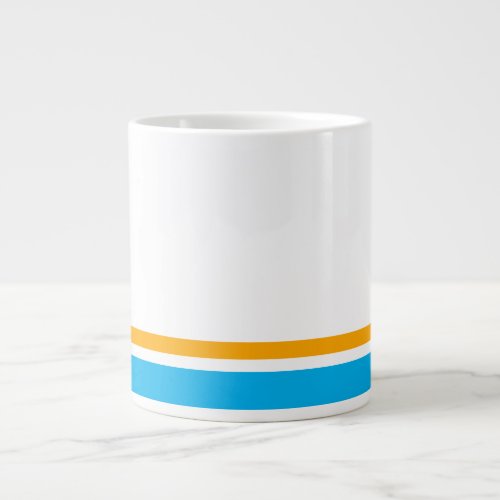 Vibrant Sky Blue Yellow Stripes White Background Giant Coffee Mug