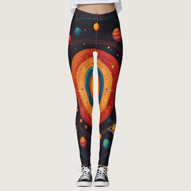 Vibrant Solar System Leggings for Girls (Front)