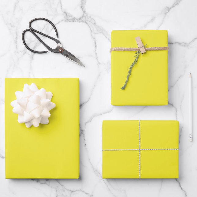 Vibrant Solid Yellow Background  Wrapping Paper Sheets (Front)
