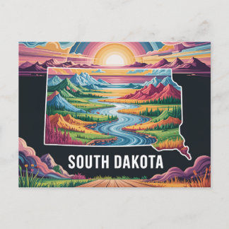 Vibrant South Dakota Map Art Holiday Postcard