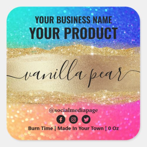 Vibrant Soy Candle Labels With Neon Rainbow Colors