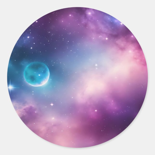 Vibrant Space Blue And Purple Galaxy Classic Round Sticker (Front)