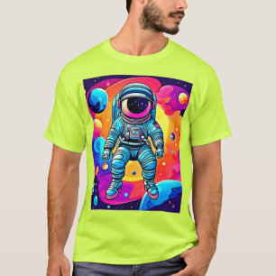 Vibrant Space Cartoon Art: Astronaut Dreams T-Shirt