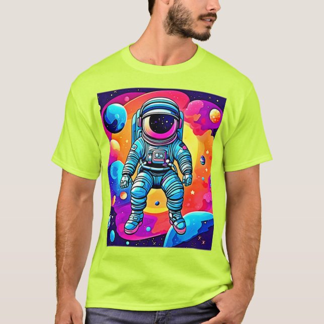Vibrant Space Cartoon Art: Astronaut Dreams T-Shirt (Front)